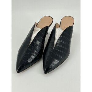 NWT Club‎ Monaco Black Croc Embossed Italian Leather Mule Heels 39.5 US 9.5